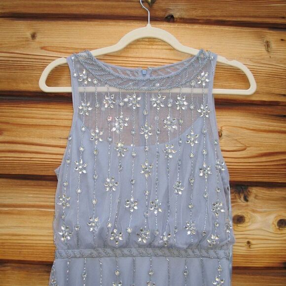 MAC DUGGAL 9222 Blue High Neck Sleeveless Embellished A Line Cocktail Dress - Picture 7 of 13